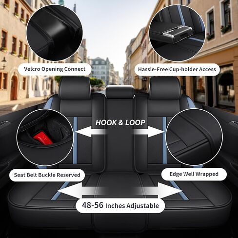 otoez Pink Car Seat Covers Full Set, 5 Seats Nappa Leather Seat Covers for Car, Breathable Automotive Front and Back Seat Protectors with Lumbar Support for Sedan SUV Truck Van, Black & Pink in Kuwait