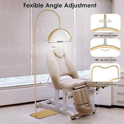 ضوء رموش، ضوء نصف قمر مرن مع حامل هاتف للعناية بالبشرة وشم الرموش والأظافر، 5 درجات حرارة ألوان وإعدادات سطوع، مصباح أرضي LED، مصباح تجميلي قابل للتعديل in Kuwait