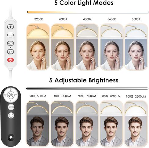 ضوء رموش، ضوء نصف قمر مرن مع حامل هاتف للعناية بالبشرة وشم الرموش والأظافر، 5 درجات حرارة ألوان وإعدادات سطوع، مصباح أرضي LED، مصباح تجميلي قابل للتعديل in Kuwait