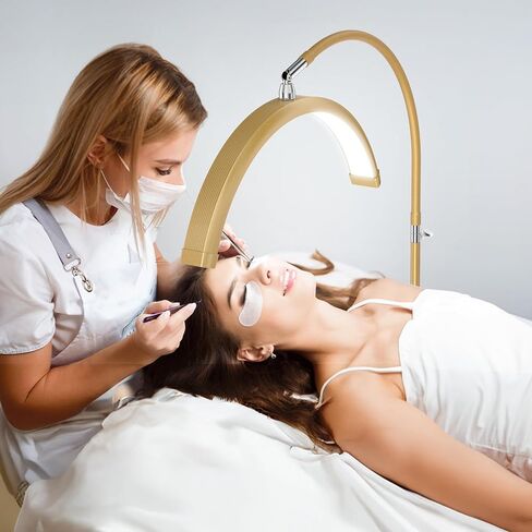 ضوء رموش، ضوء نصف قمر مرن مع حامل هاتف للعناية بالبشرة وشم الرموش والأظافر، 5 درجات حرارة ألوان وإعدادات سطوع، مصباح أرضي LED، مصباح تجميلي قابل للتعديل in Kuwait