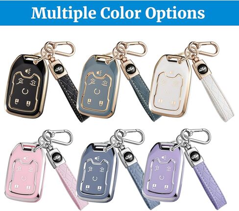 غطاء TPU ناعم لغطاء مفتاح Chevy Key Fob مع سلسلة مفاتيح، غطاء حافظة للمفاتيح حماية كاملة لملحقات GMC Suburban Tahoe Yukon Acadia Terrain Sierra 1500 2500HD 3500HD، 2016-2026، أزرق in Saudi Arabia