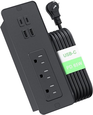 شريط طاقة مجوف مع شاحن لاسلكي بقدرة 15 وات، شريط طاقة Haiaoyyds Flush Mount مع منفذين، 2 USB، وكابل توصيل مسطح بطول 6.56 قدم، ومنفذ غائر للأثاث للدرج، وطاولة النهاية، والأريكة، والخزانة in Kuwait