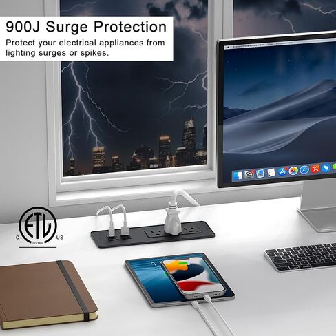 شريط طاقة مجوف مع شاحن لاسلكي بقدرة 15 وات، شريط طاقة Haiaoyyds Flush Mount مع منفذين، 2 USB، وكابل توصيل مسطح بطول 6.56 قدم، ومنفذ غائر للأثاث للدرج، وطاولة النهاية، والأريكة، والخزانة in Kuwait