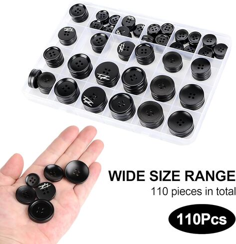 110Pcs Mixed Sewing Buttons, 4-Hole Craft Round Blazer Buttons, 5 Color 3 Size (15mm, 20mm, 25mm) Suit Coats Resin Button, Suitable for Variety Clothing Sewing, DIY Craft (Coffee Color) in Kuwait