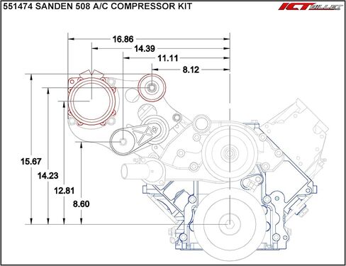 ICT Billet LS Truck - Black Powdercoated Sanden 508 A/C Air Conditioner Compressor Bracket Kit LS1 LS3 LSX AC in Saudi Arabia