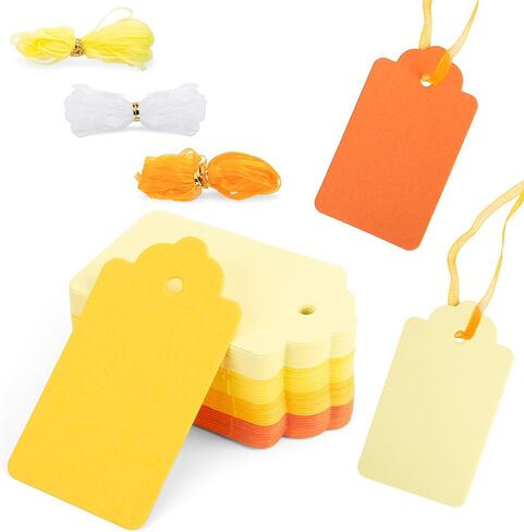 100 قطعة من بطاقات هدايا ورق الكرافت مع سلسلة، أكياس هدايا فارغة علامات الأسعار (بني) in Kuwait