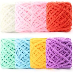 8 Pack Chunky Chenille Yarn for Crocheting, Thick Bulky Fluffy Soft Yarn for Hand Knitting, Velvet Blanket Yarn for Crafts Beginner DIY, Each Skein 3.5 oz 55 Yards (Multicolor) in Kuwait