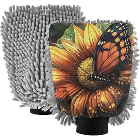 AIXIWAWA Sunflower Butterfly Print Car Wash Mitt Washing Glove Scratch Free Water Absorbent 2 Pack Large in Saudi Arabia