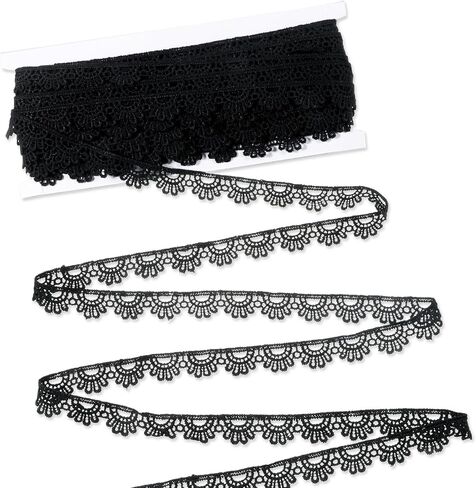 Black Lace Ribbon, 1/2'' × 15 Yards Crocheted Lace Trim for Sewing Vintage Scalloped Edge Lac Fabric for Crafts, Gift Wrapping, DIY Sewing Making, Scrapbooking, Wedding Bouquet Decorations in Saudi Arabia