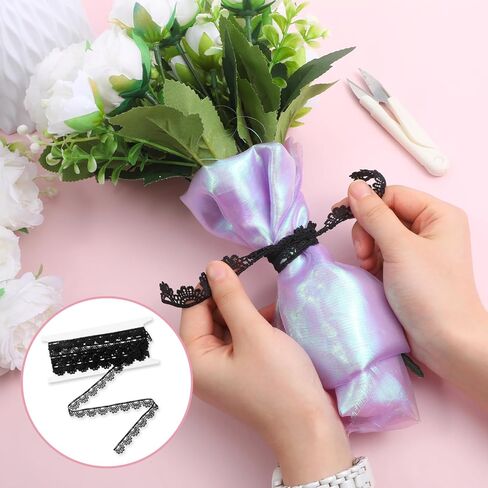 Black Lace Ribbon, 1/2'' × 15 Yards Crocheted Lace Trim for Sewing Vintage Scalloped Edge Lac Fabric for Crafts, Gift Wrapping, DIY Sewing Making, Scrapbooking, Wedding Bouquet Decorations in Saudi Arabia