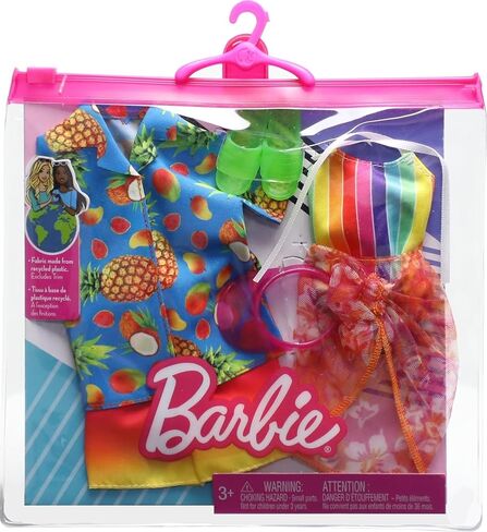 Barbie & Ken Fashions 2-Pack Clothing & Accessories Set, 1 Swimsuit, Sarong & Visor for Barbie Doll & 1 Tropical Shirt, Swimsuit & Shoes for Ken Doll in Saudi Arabia