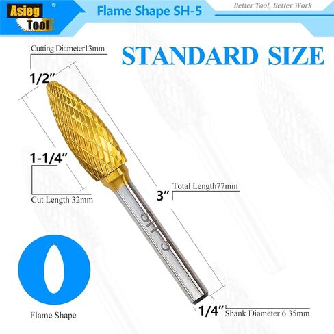 SH-5L6 Tungsten Carbide Burr Rotary Lengthened File Flame Shape Double Cut with 1/4''Shank for Die Grinder Drill Bit in Saudi Arabia