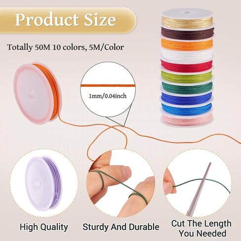 1mm Polyester Twisted Cord Mixed Colors Round Polyester Twisted Cord 40m/50m for Necklace Bracelet DIY Jewelry Keychain Handmade Crafts Making Supplies 8rolls/10rolls (C Style) in Saudi Arabia