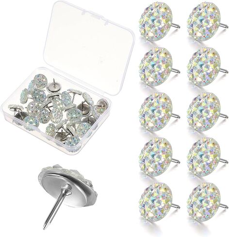 30PCS 0.45" Decorative Push Pins White Shiny Diamond Thumb Tacks, Glitter Crystal Rhinestone Pushpins Thumbtacks for Photo Wall Cork Board Bulletin Board Women Girls Desk Accessories in Saudi Arabia