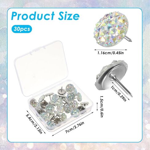 30PCS 0.45" Decorative Push Pins White Shiny Diamond Thumb Tacks, Glitter Crystal Rhinestone Pushpins Thumbtacks for Photo Wall Cork Board Bulletin Board Women Girls Desk Accessories in Saudi Arabia