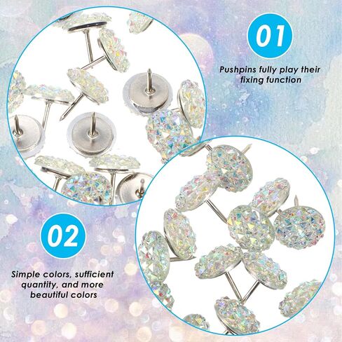 30PCS 0.45" Decorative Push Pins White Shiny Diamond Thumb Tacks, Glitter Crystal Rhinestone Pushpins Thumbtacks for Photo Wall Cork Board Bulletin Board Women Girls Desk Accessories in Saudi Arabia