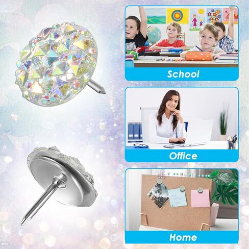 30PCS 0.45" Decorative Push Pins White Shiny Diamond Thumb Tacks, Glitter Crystal Rhinestone Pushpins Thumbtacks for Photo Wall Cork Board Bulletin Board Women Girls Desk Accessories in Saudi Arabia