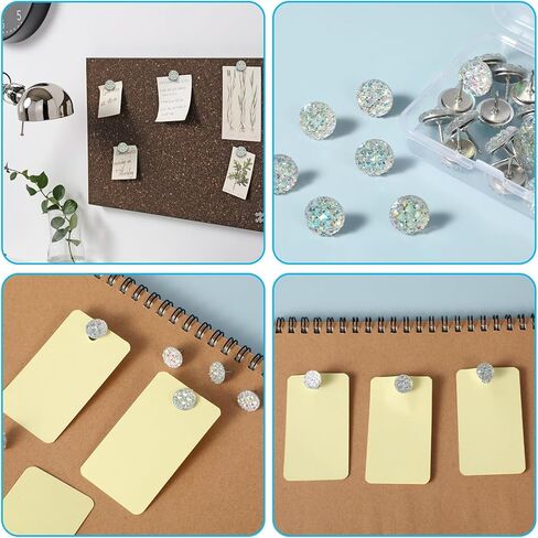30PCS 0.45" Decorative Push Pins White Shiny Diamond Thumb Tacks, Glitter Crystal Rhinestone Pushpins Thumbtacks for Photo Wall Cork Board Bulletin Board Women Girls Desk Accessories in Saudi Arabia