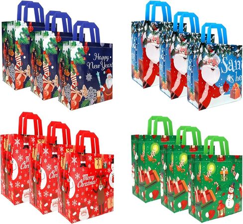 أكياس هدايا عيد الميلاد قابلة لإعادة الاستخدام غير منسوجة مع مقابض 12 قطعة من حقائب هدايا عيد الميلاد اللطيفة وحقائب هدايا عيد الميلاد لتغليف هدايا حفلات عيد الميلاد وعيد الميلاد، 9*8.6*4.3 بوصة in Kuwait