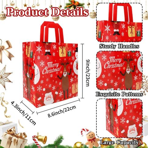 أكياس هدايا عيد الميلاد قابلة لإعادة الاستخدام غير منسوجة مع مقابض 12 قطعة من حقائب هدايا عيد الميلاد اللطيفة وحقائب هدايا عيد الميلاد لتغليف هدايا حفلات عيد الميلاد وعيد الميلاد، 9*8.6*4.3 بوصة in Kuwait
