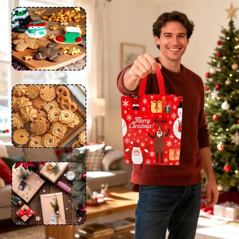 أكياس هدايا عيد الميلاد قابلة لإعادة الاستخدام غير منسوجة مع مقابض 12 قطعة من حقائب هدايا عيد الميلاد اللطيفة وحقائب هدايا عيد الميلاد لتغليف هدايا حفلات عيد الميلاد وعيد الميلاد، 9*8.6*4.3 بوصة in Kuwait