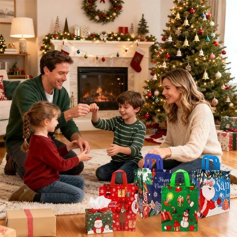 أكياس هدايا عيد الميلاد قابلة لإعادة الاستخدام غير منسوجة مع مقابض 12 قطعة من حقائب هدايا عيد الميلاد اللطيفة وحقائب هدايا عيد الميلاد لتغليف هدايا حفلات عيد الميلاد وعيد الميلاد، 9*8.6*4.3 بوصة in Kuwait