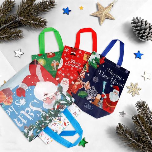 أكياس هدايا عيد الميلاد قابلة لإعادة الاستخدام غير منسوجة مع مقابض 12 قطعة من حقائب هدايا عيد الميلاد اللطيفة وحقائب هدايا عيد الميلاد لتغليف هدايا حفلات عيد الميلاد وعيد الميلاد، 9*8.6*4.3 بوصة in Kuwait