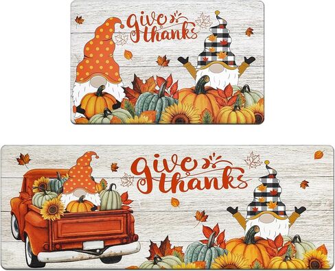Bsmathom Fall Pumpkin Kitchen Rugs Sets of 2, Anti Fatigue Mats for Kitchen Floor, Non Slip Cushioned Waterproof Kitchen Mats, Farmhouse Kitchen Mats for Floor in Saudi Arabia
