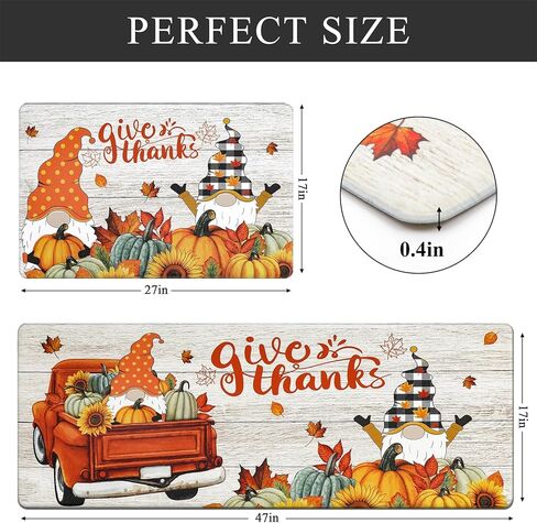 Bsmathom Fall Pumpkin Kitchen Rugs Sets of 2, Anti Fatigue Mats for Kitchen Floor, Non Slip Cushioned Waterproof Kitchen Mats, Farmhouse Kitchen Mats for Floor in Saudi Arabia