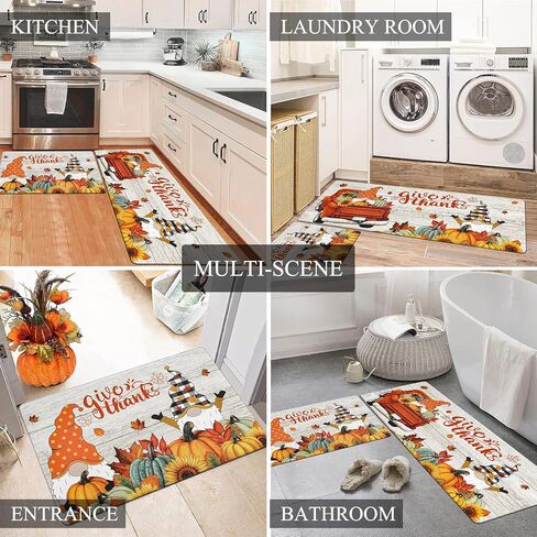 Bsmathom Fall Pumpkin Kitchen Rugs Sets of 2, Anti Fatigue Mats for Kitchen Floor, Non Slip Cushioned Waterproof Kitchen Mats, Farmhouse Kitchen Mats for Floor in Saudi Arabia