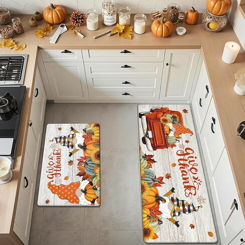 Bsmathom Fall Pumpkin Kitchen Rugs Sets of 2, Anti Fatigue Mats for Kitchen Floor, Non Slip Cushioned Waterproof Kitchen Mats, Farmhouse Kitchen Mats for Floor in Saudi Arabia