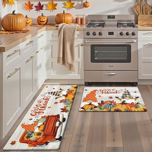 Bsmathom Fall Pumpkin Kitchen Rugs Sets of 2, Anti Fatigue Mats for Kitchen Floor, Non Slip Cushioned Waterproof Kitchen Mats, Farmhouse Kitchen Mats for Floor in Saudi Arabia