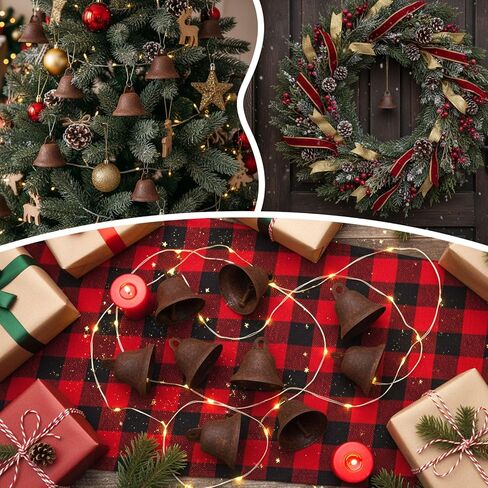 MCPINKY Craft Bells, 34PCS Bronze Jingle Bells Vintage Bells (1.7" X 1.5") Small Brass Bells with Spring Hooks Hanging for Wind Chimes Housebreaking Doorbell Christmas Tree Wedding Decor DIY Favor in Kuwait