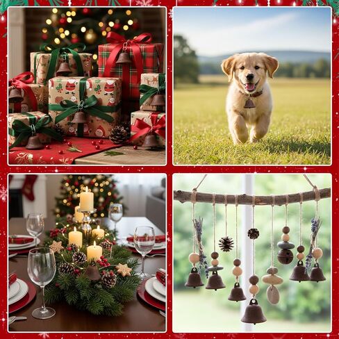 MCPINKY Craft Bells, 34PCS Bronze Jingle Bells Vintage Bells (1.7" X 1.5") Small Brass Bells with Spring Hooks Hanging for Wind Chimes Housebreaking Doorbell Christmas Tree Wedding Decor DIY Favor in Kuwait