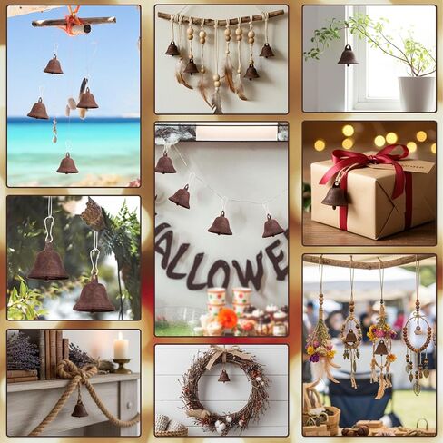 MCPINKY Craft Bells, 34PCS Bronze Jingle Bells Vintage Bells (1.7" X 1.5") Small Brass Bells with Spring Hooks Hanging for Wind Chimes Housebreaking Doorbell Christmas Tree Wedding Decor DIY Favor in Kuwait
