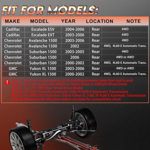 61.97" Rear Complete Drive Shaft Fit for Chevrolet Avalanche 1500 2002-2006, for Suburban 1500, for GMC Yukon XL 1500| Cadillac Escalade ESV, Prop Shaft Driveshaft Assembly Replace# 15109397 946051 in Saudi Arabia