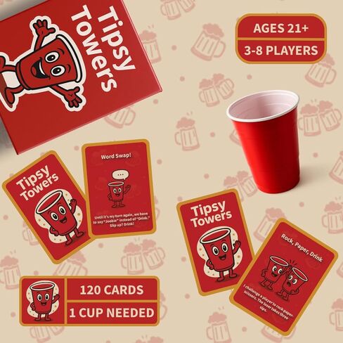 Tipsy Towers™ - لعبة بطاقات للبالغين - لعبة جماعية - لعبة ما قبل اللعبة المفضلة - لعبة الليل المفضلة - متعة سريعة الوتيرة - 3-8 لاعبين - 30 دقيقة in Saudi Arabia
