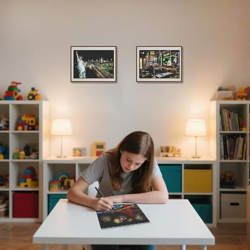 مجموعات الرسم الفني للخدش للبالغين والأطفال، لوحة رسم قوس قزح للرؤية الليلية (A4)، مجموعة الحرف اليدوية: 8 أوراق بطاقات للخدش مع 6 أدوات في الحقيبة - مجموعة الأعمال الفنية الإبداعية (مبنى تاريخي) in Kuwait