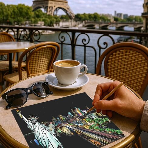 مجموعات الرسم الفني للخدش للبالغين والأطفال، لوحة رسم قوس قزح للرؤية الليلية (A4)، مجموعة الحرف اليدوية: 8 أوراق بطاقات للخدش مع 6 أدوات في الحقيبة - مجموعة الأعمال الفنية الإبداعية (مبنى تاريخي) in Kuwait