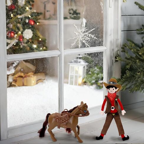 Christmas Elf Doll Props & Accessories Set，Western Cowboy Clothing Suit with Hat, Bandana, Shirt Pants and Lasso Rope Santa Clothing，Doll Not Included in Saudi Arabia