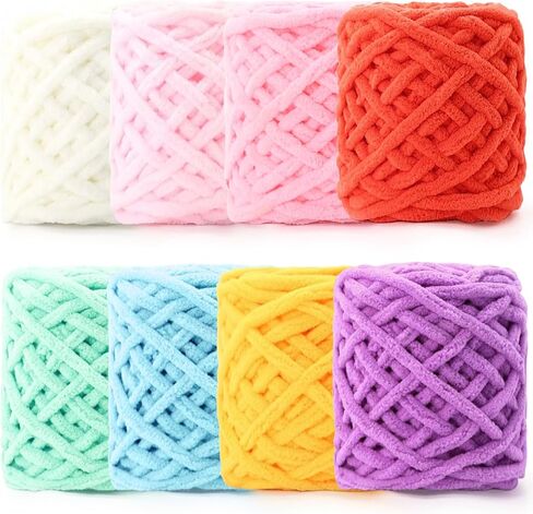8 Pack Chunky Chenille Yarn for Crocheting, Thick Bulky Fluffy Soft Yarn for Hand Knitting, Velvet Blanket Yarn for Crafts Beginner DIY, Each Skein 3.5 oz 55 Yards (Multicolor) in Kuwait
