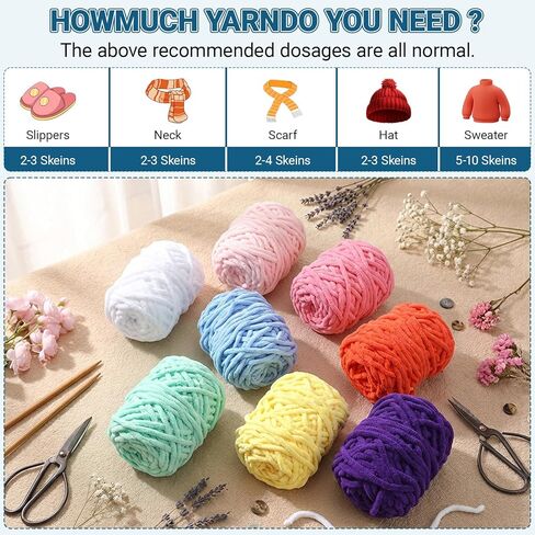 8 Pack Chunky Chenille Yarn for Crocheting, Thick Bulky Fluffy Soft Yarn for Hand Knitting, Velvet Blanket Yarn for Crafts Beginner DIY, Each Skein 3.5 oz 55 Yards (Multicolor) in Kuwait
