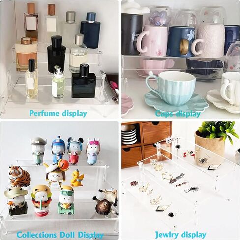 4 Tier Acrylic Display Riser, Clear Perfume Organizer Stand, Cupcake Stand Holder, Dessert Table Display Shelf, Skin Care Organizer for Decoration and Organizer in Saudi Arabia
