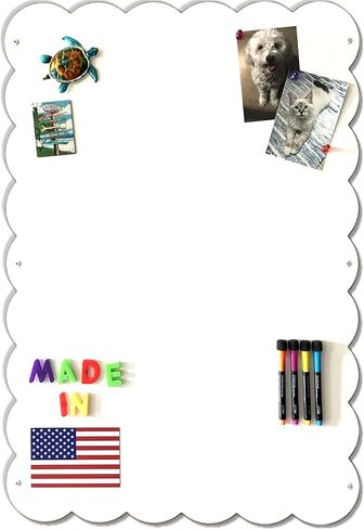 Magnetic White Scalloped Dry Erase Board 23.5"x34.5" – Frameless Metal Whiteboard for Wall, Aesthetic Cute Decorative Magnetic Board – Made in USA, Steel Dry Erase Board for Wall Use in Saudi Arabia