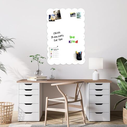 Magnetic White Scalloped Dry Erase Board 23.5"x34.5" – Frameless Metal Whiteboard for Wall, Aesthetic Cute Decorative Magnetic Board – Made in USA, Steel Dry Erase Board for Wall Use in Saudi Arabia