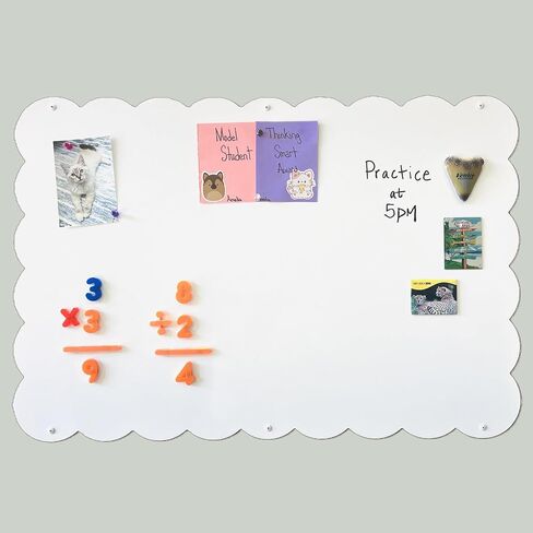 Magnetic White Scalloped Dry Erase Board 23.5"x34.5" – Frameless Metal Whiteboard for Wall, Aesthetic Cute Decorative Magnetic Board – Made in USA, Steel Dry Erase Board for Wall Use in Saudi Arabia