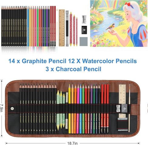 Heshengping, 41pcs Sketching Pencil Set Drawing Sketch Kit Graphite Pencils Charcoal Pencils Watercolor Pencils Blending Stumps 50page sketchbook, coloring book, Beginners Artist Teens and Adults in Kuwait