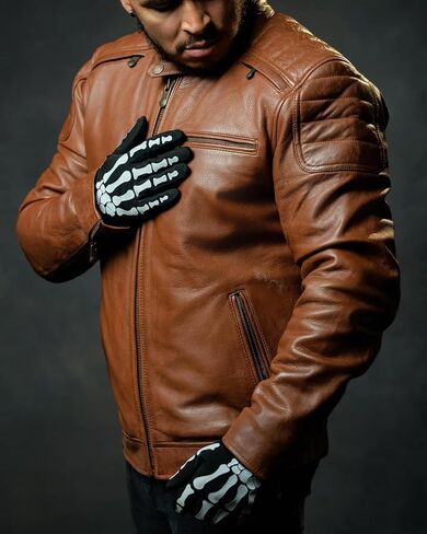 First Mfg Co - Crusader - Men's Motorcycle Biker Riding Brown Beige Leather Jacket Action Back Armor Pockets Vented in Saudi Arabia