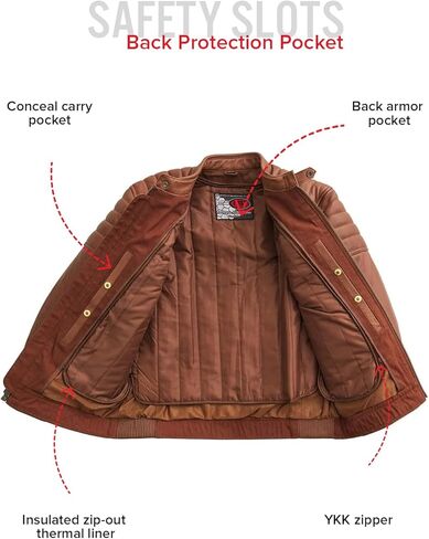 First Mfg Co - Crusader - Men's Motorcycle Biker Riding Brown Beige Leather Jacket Action Back Armor Pockets Vented in Saudi Arabia