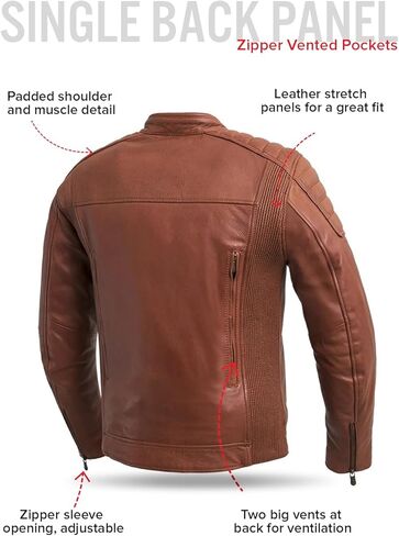 First Mfg Co - Crusader - Men's Motorcycle Biker Riding Brown Beige Leather Jacket Action Back Armor Pockets Vented in Saudi Arabia